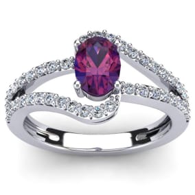 1.40 Carat Oval Shape Amethyst and Fancy Diamond Ring In Sterling Silver