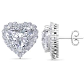 4 1/2 Carat Heart Shape Halo Lab Grown Diamond Stud Earrings In 14 Karat White Gold