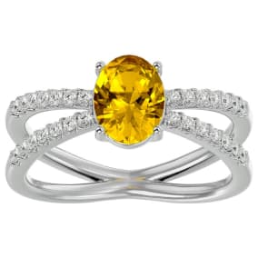 1 1/2 Carat Oval Shape Citrine and Halo Diamond Ring In Sterling Silver