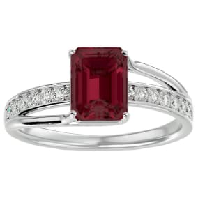 Garnet Ring: 1 3/4 Carat Emerald Shape Garnet and Diamond Ring In Sterling Silver