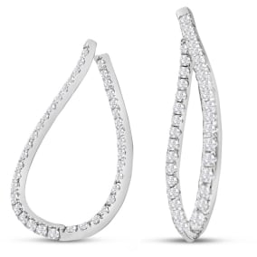 3 Carat Natural Diamond Inside Out Twisted Earrings In 14 Karat White Gold, 1 1/2 Inches