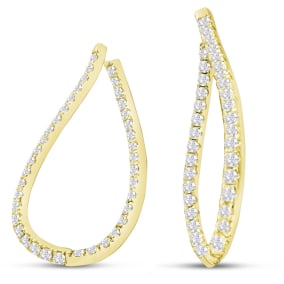 3 Carat Natural Diamond Inside Out Twisted Earrings In 14 Karat Yellow Gold, 1 1/2 Inches