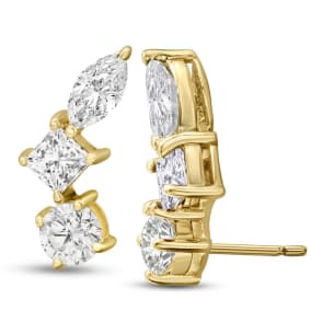 1 1/3 Carat Diamond Cluster Ear Climbers In 14 Karat Yellow Gold