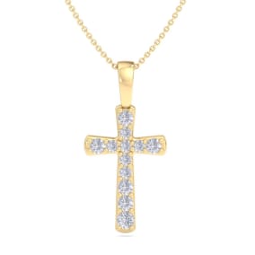 ThyDiamond™ 0.15 Carat Diamond Cross Necklace In 14K Yellow Gold Over Sterling Silver, 18 Inches