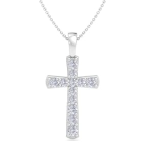 1/4 Carat Diamond Cross Necklace In 14K White Gold, 18 Inches