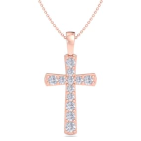 1/4 Carat Diamond Cross Necklace In 14K Rose Gold, 18 Inches