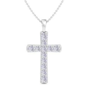 1/2 Carat Diamond Cross Necklace In 14K White Gold, 18 Inches