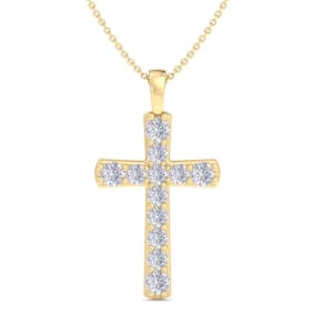 ThyDiamond™ 1/2 Carat Diamond Cross Necklace In 14K Yellow Gold Over Sterling Silver, 18 Inches