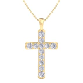 1/2 Carat Diamond Cross Necklace In 14K Yellow Gold, 18 Inches