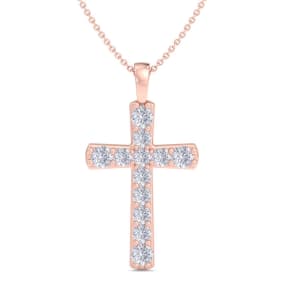 1/2 Carat Diamond Cross Necklace In 14K Rose Gold, 18 Inches