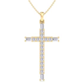 ThyDiamond™ 3/4 Carat Baguette and Round Diamond Cross Necklace In 14K Yellow Gold Over Sterling Silver, 18 Inches