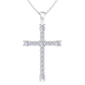 1/3 Carat Diamond Cross Necklace In 14K White Gold, 18 Inches