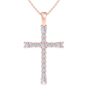 1/3 Carat Diamond Cross Necklace In 14K Rose Gold, 18 Inches