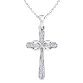 0.15 Carat Diamond Cross Necklace In 14K White Gold, 18 Inches