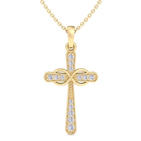 ThyDiamond™ 0.15 Carat Diamond Cross Necklace With Filigree In 14K Yellow Gold Over Sterling Silver, 18 Inches