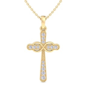 0.15 Carat Diamond Cross Necklace In 14K Yellow Gold, 18 Inches