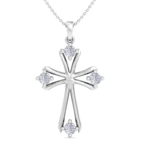 0.40 Carat Diamond Cross Necklace In 14K White Gold, 18 Inches