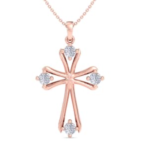 0.40 Carat Diamond Cross Necklace In 14K Rose Gold, 18 Inches