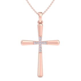 0.08 Carat Diamond Cross Necklace In 14K Rose Gold, 18 Inches