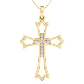 1/10 Carat Diamond Cross Necklace In 14K Yellow Gold, 18 Inches