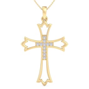 ThyDiamond™ 1/10 Carat Diamond Cross Necklace In 14K Yellow Gold Over Sterling Silver, 18 Inches