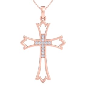1/10 Carat Diamond Cross Necklace In 14K Rose Gold, 18 Inches