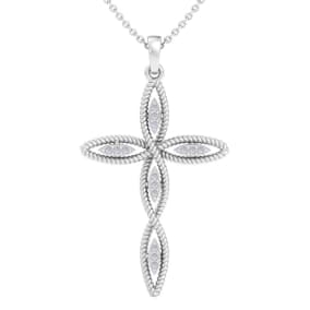 0.08 Carat Diamond Cross Necklace In 14K White Gold, 18 Inches