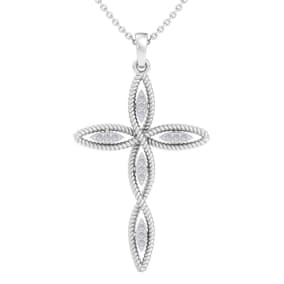 ThyDiamond™ 0.08 Carat Diamond Cross Necklace WIth Ornate Design In Sterling Silver, 18 Inches