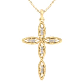 0.08 Carat Diamond Cross Necklace In 14K Yellow Gold, 18 Inches