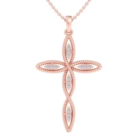 0.08 Carat Diamond Cross Necklace In 14K Rose Gold, 18 Inches