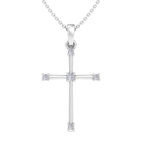 0.06 Carat Diamond Cross Necklace In 14K White Gold, 18 Inches