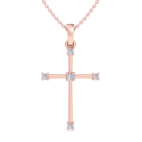 0.06 Carat Diamond Cross Necklace In 14K Rose Gold, 18 Inches