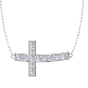 1 1/5 Carat Diamond Cross Necklace In 14K White Gold, 18 Inches