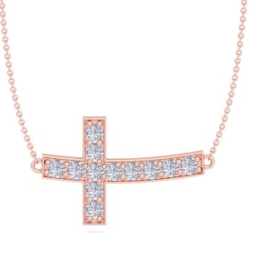 1 1/5 Carat Diamond Cross Necklace In 14K Rose Gold, 18 Inches