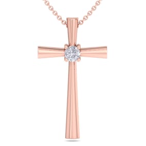 1/5 Carat Diamond Cross Necklace In 14K Rose Gold, 18 Inches