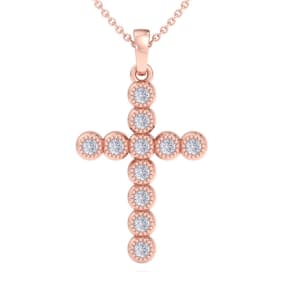 1/5 Carat Diamond Cross Necklace In 14K Rose Gold, 18 Inches