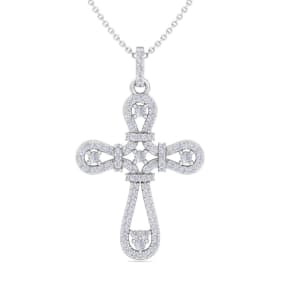 1/2 Carat Diamond Cross Necklace In 14K White Gold, 18 Inches