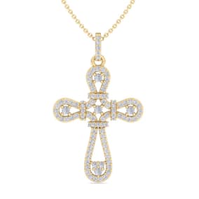 1/2 Carat Diamond Cross Necklace In 14K Yellow Gold, 18 Inches