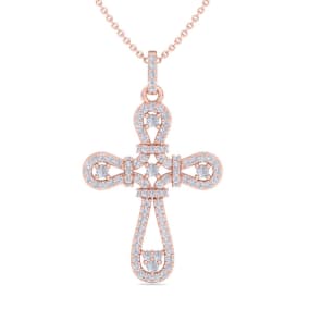 1/2 Carat Diamond Cross Necklace In 14K Rose Gold, 18 Inches