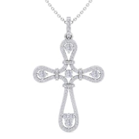 1 Carat Diamond Cross Necklace In 14K White Gold, 18 Inches