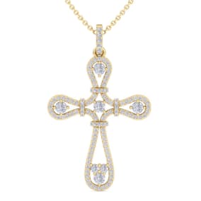 1 Carat Diamond Cross Necklace In 14K Yellow Gold, 18 Inches