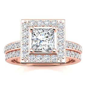 2 Carat Princess Cut Halo Lab Grown Diamond Bridal Set in 14k Rose Gold