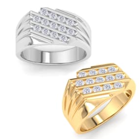 Men's 1/2ct Diamond Ring In 10K White and Yellow Gold
