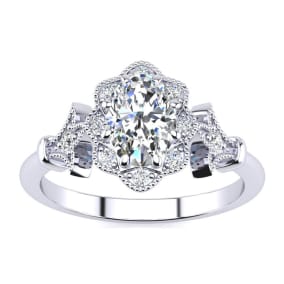 1 Carat Oval Shape Moissanite and Halo Diamond Ring In Sterling Silver