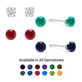 5 Point Diamond and Gemstone Stud Earrings In Sterling Silver