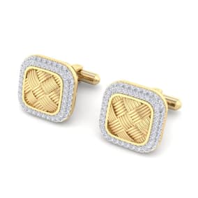 1 1/3 Carat Diamond Cufflinks For Men In 14 Karat Yellow Gold