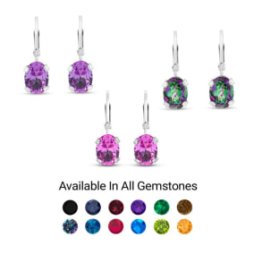 3/4 Carat Gemstone and Diamond Leverback Drop Earrings In 14 Karat White Gold Filled