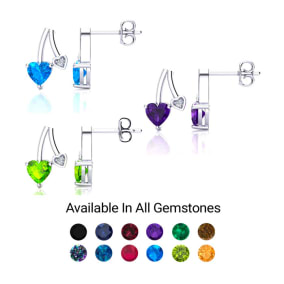 3/4ct Gemstone and Diamond Heart Earrings In 10k White Gold and Yellow Gold