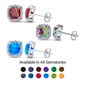 Gemstone Earrings 2ct Cushion Cut Garnet and Diamond Earrings in Sterling Silver