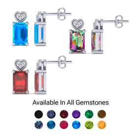 1ct Octagon Shape Gemstone and Diamond Earrings in 10k White Gold and Yellow Gold